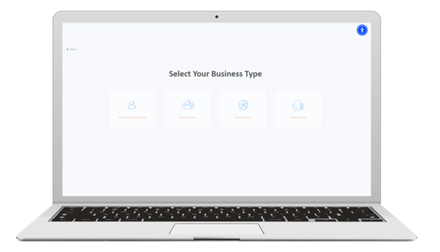 A computer screen that has Select Your Business Type on screen with 4 icons